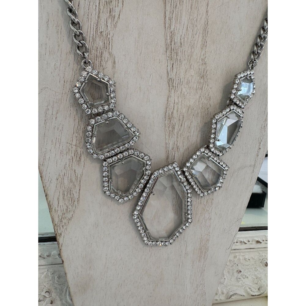 Ann Taylor  Crystal Silver Statement Necklace Gorgeous! NEW